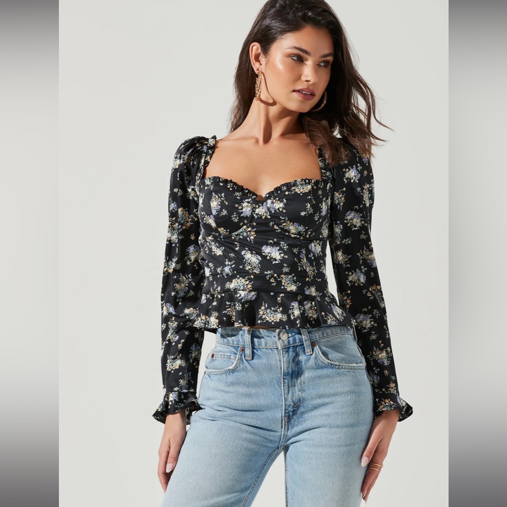 Astr Black Floral Blouse